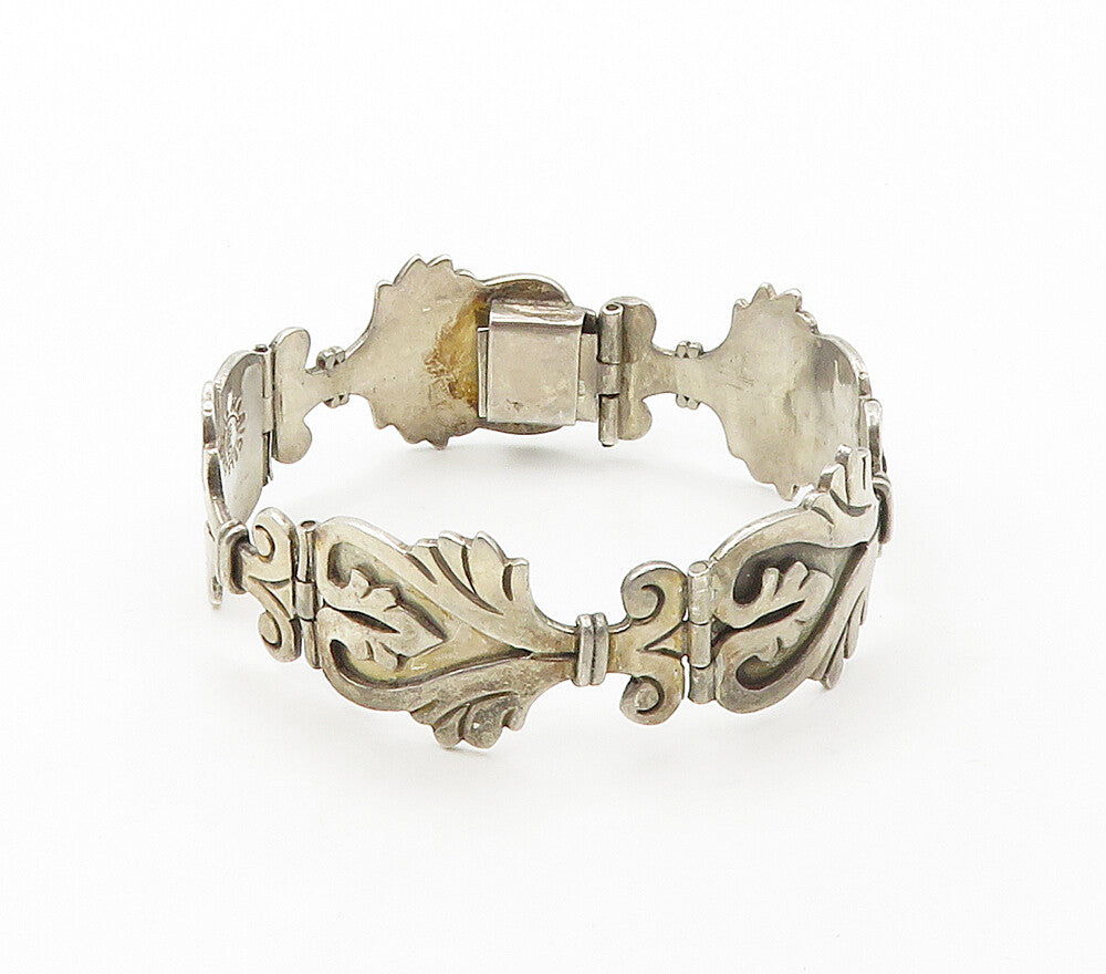 MARICELA TAXCO 925 Silver  Vintage Love Heart Hinge Chain Bracelet  BT6343
