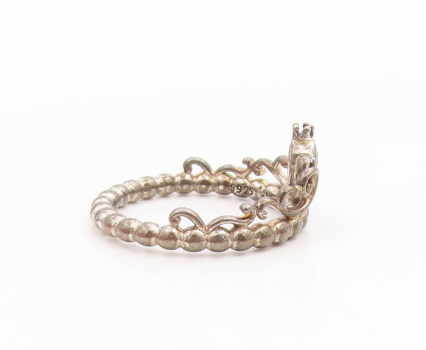 925 Sterling Silver Vintage Ring PANDORA CZ Disney Princess Crown  Sz 6  RG35453