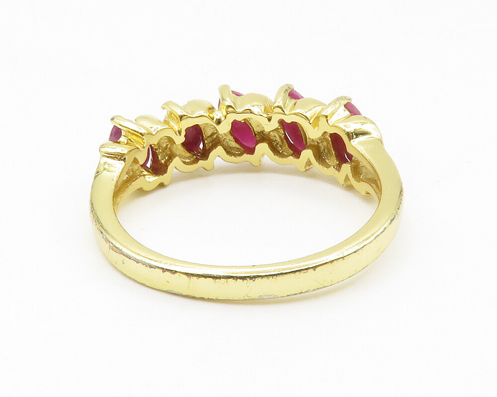 925 Sterling Silver  Ruby Gold Plated 5 Stone Shiny Band Ring Sz 8  RG14058