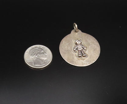 925 Sterling Silver  Vintage Carved Cartoon Figure Medal Pendant  PT21652