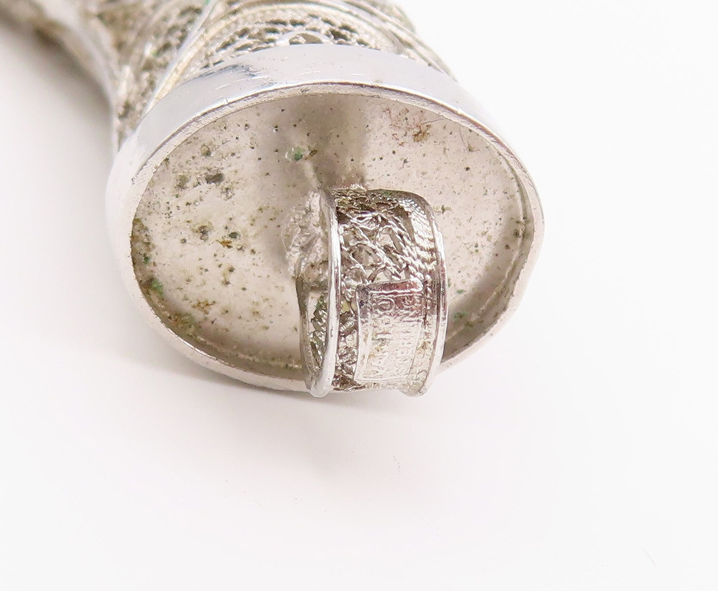 925 Sterling Silver Vintage Pendant VAN LOV Intricate Filigree Horn  PT26389