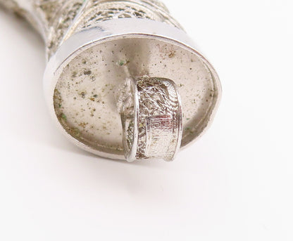 925 Sterling Silver Vintage Pendant VAN LOV Intricate Filigree Horn  PT26389