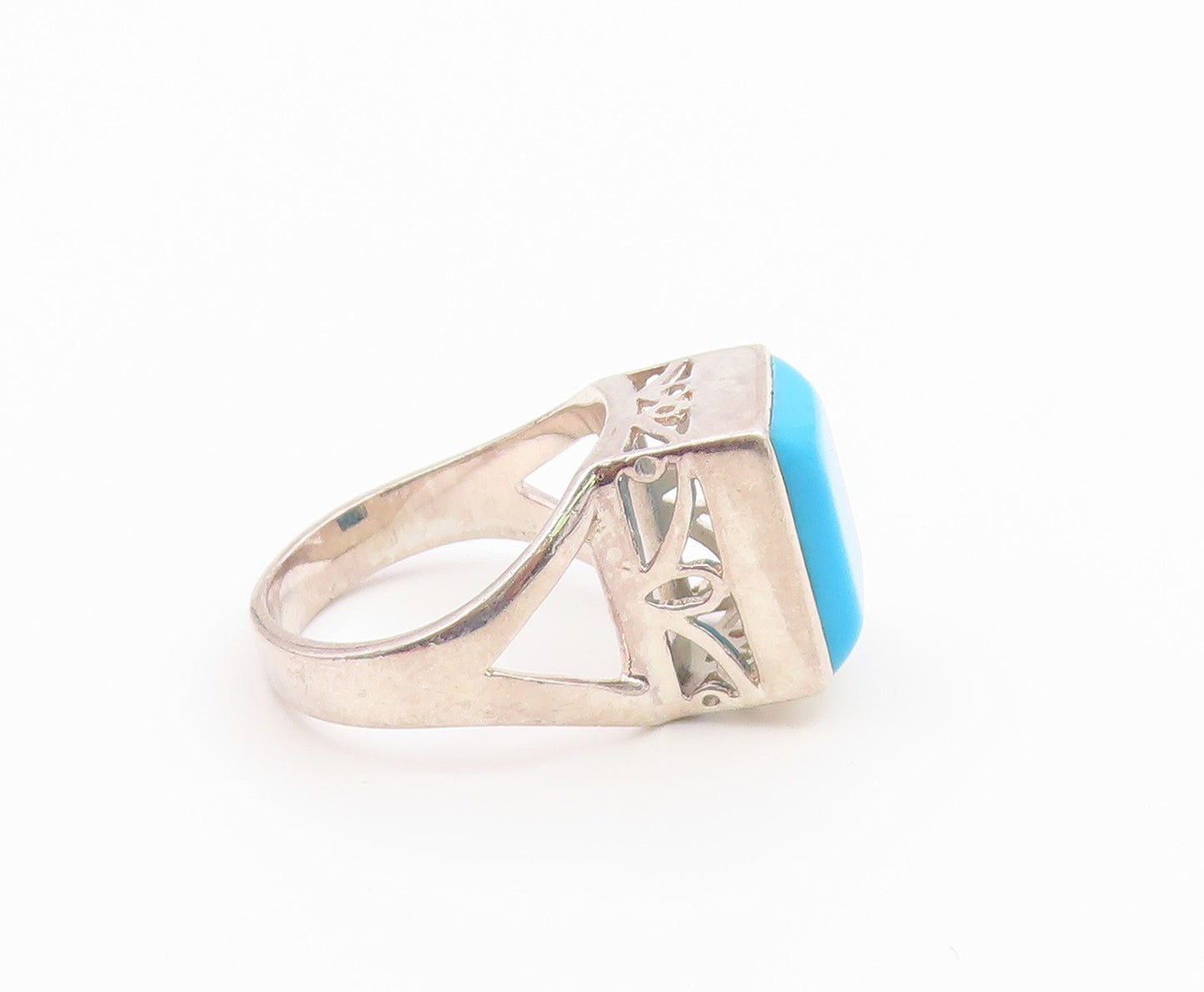 925 Sterling Silver Vintage Ring Turquoise Geometric Statement Band Sz 7 RG36791