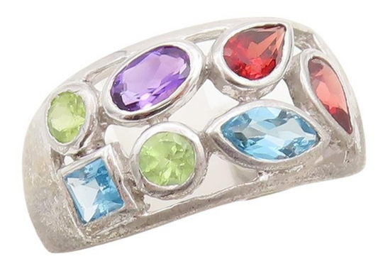 925 Sterling Silver Vintage Ring Multi Color Multi Shape Topaz  Sz 7.5  RG29039