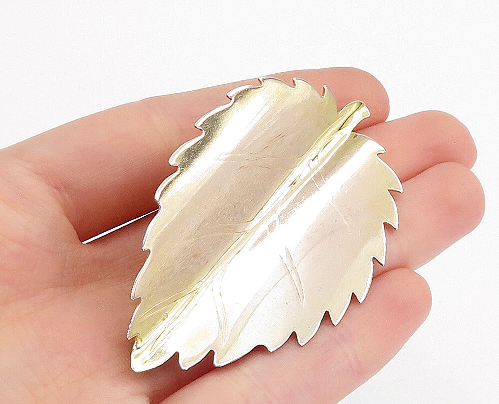 925 Sterling Silver  Vintage Polished Single Leaf Motif Brooch Pin  BP1449
