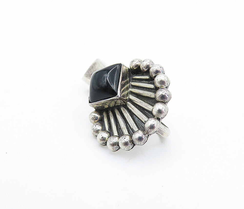 SAJEN 925 Sterling Silver  Vintage Cabochon Cut Black Onyx Pendant  PT4353