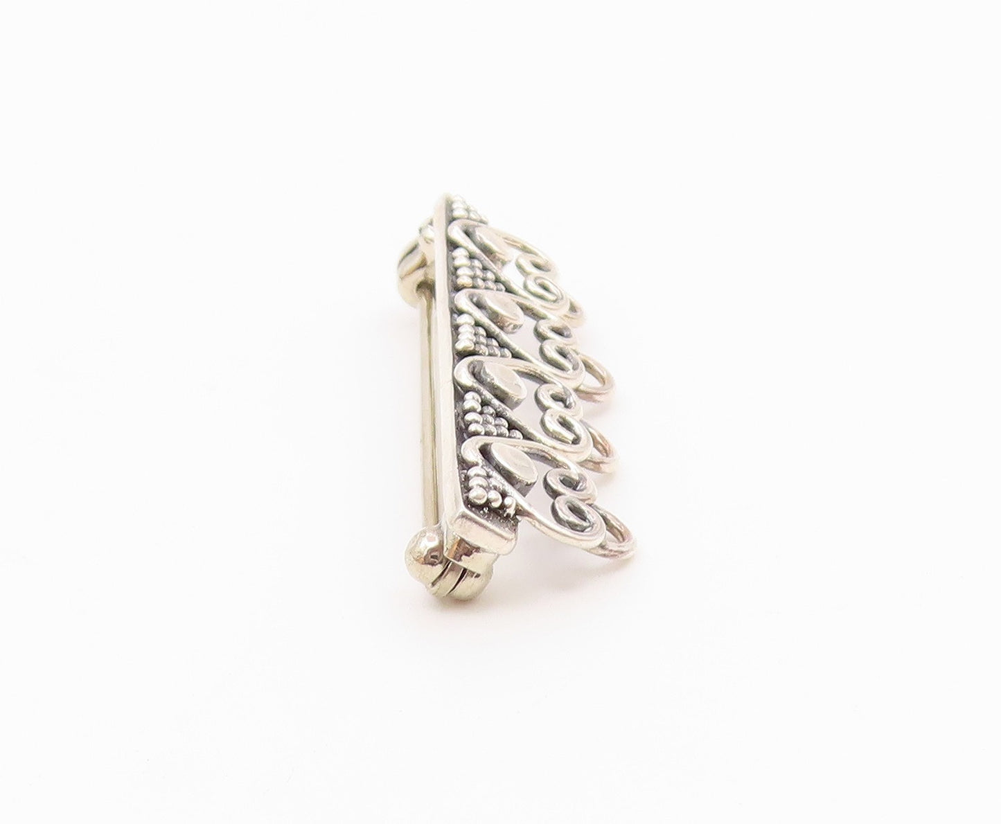 925 Sterling Silver  Vintage Dotted Four Open Love Hearts Brooch Pin  BP9622