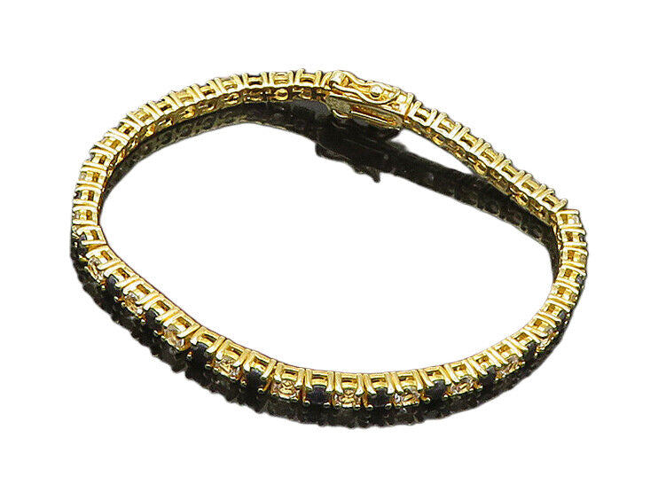 925 Sterling Silver  Shiny Sapphire & Topaz Gold Plated Chain Bracelet  BT7589