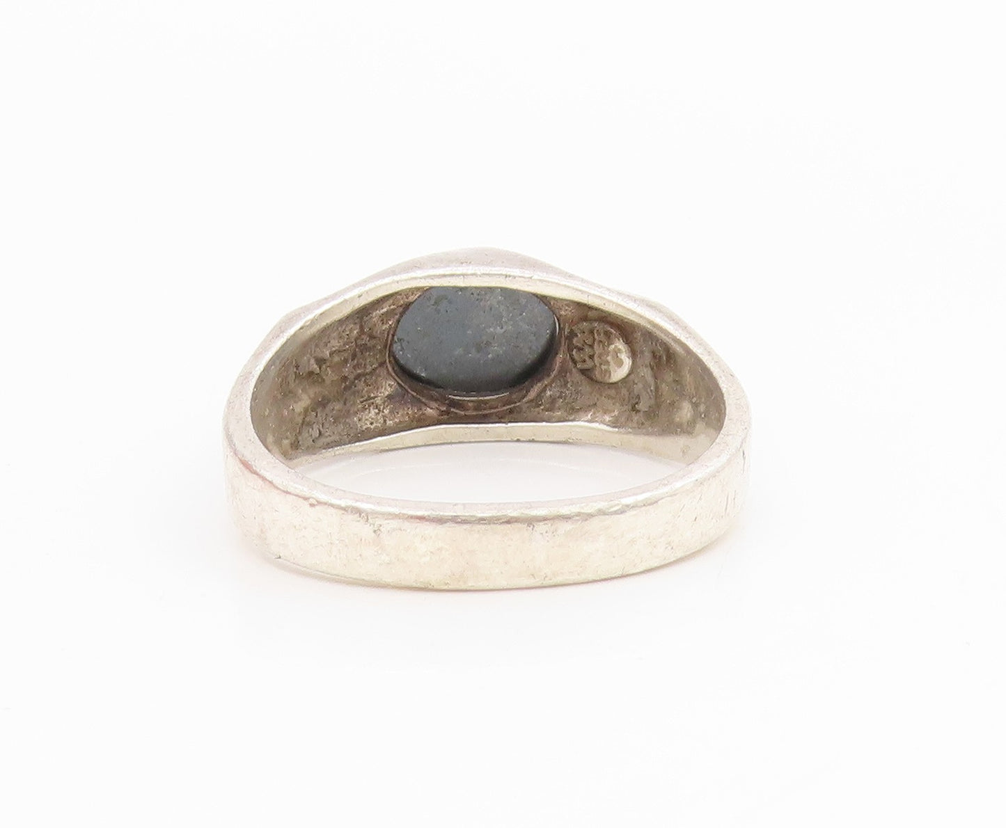 925 Sterling Silver Vintage Ring WHEELER Hematite Statement Band  Sz 11  RG34387