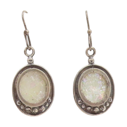 925 Sterling Silver Vintage Earrings Elegant Oval Roman Glass Dangles  EG13803