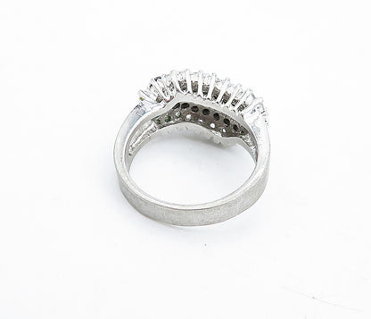 925 Sterling  Silver  Cubic Zirconia & Sapphire Shiny Band Ring Sz 8  RG4697