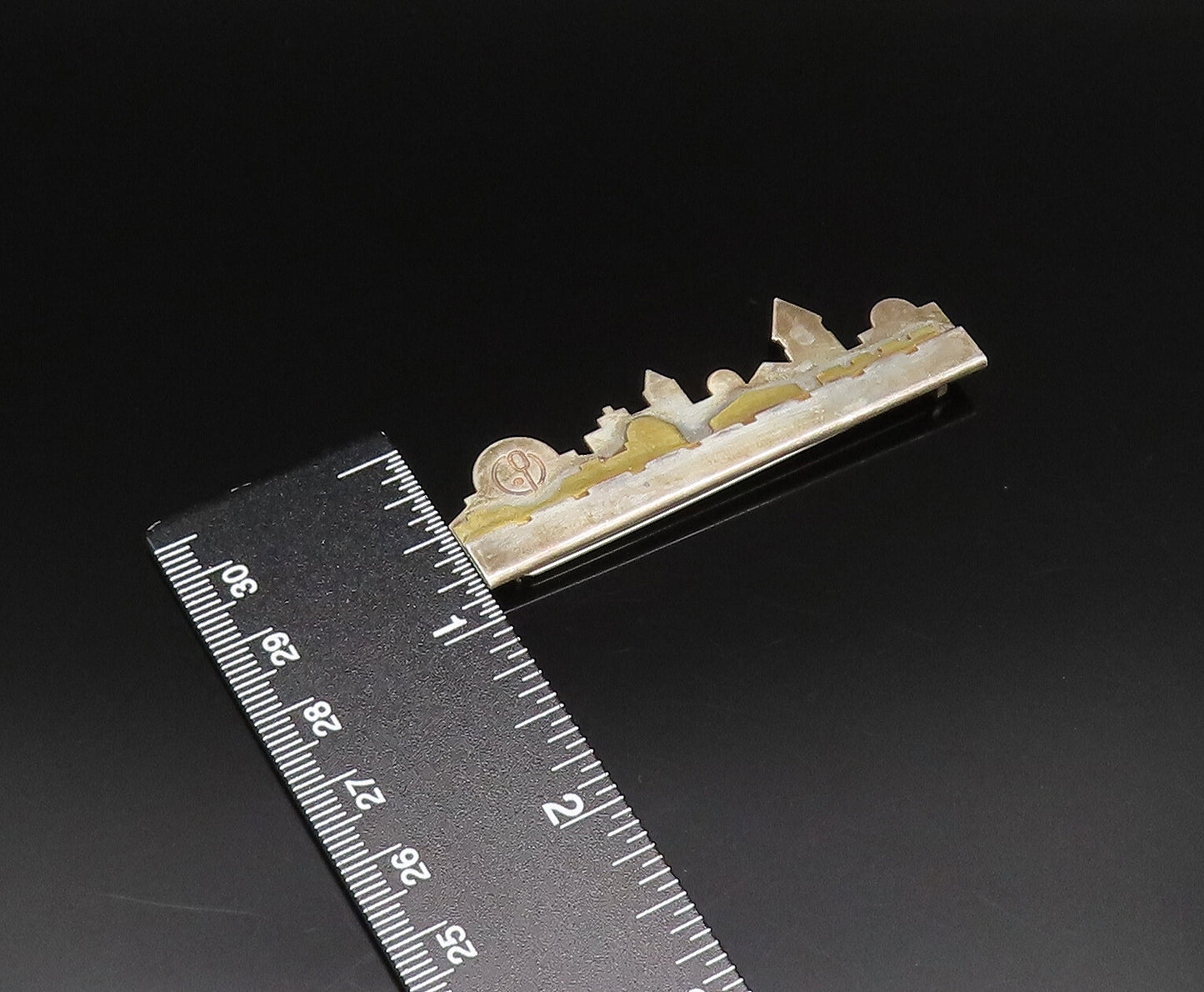 EMIL SHENFELD 925 Silver  Vintage Two Tone Jerusalem Scenery Brooch Pin BP9799