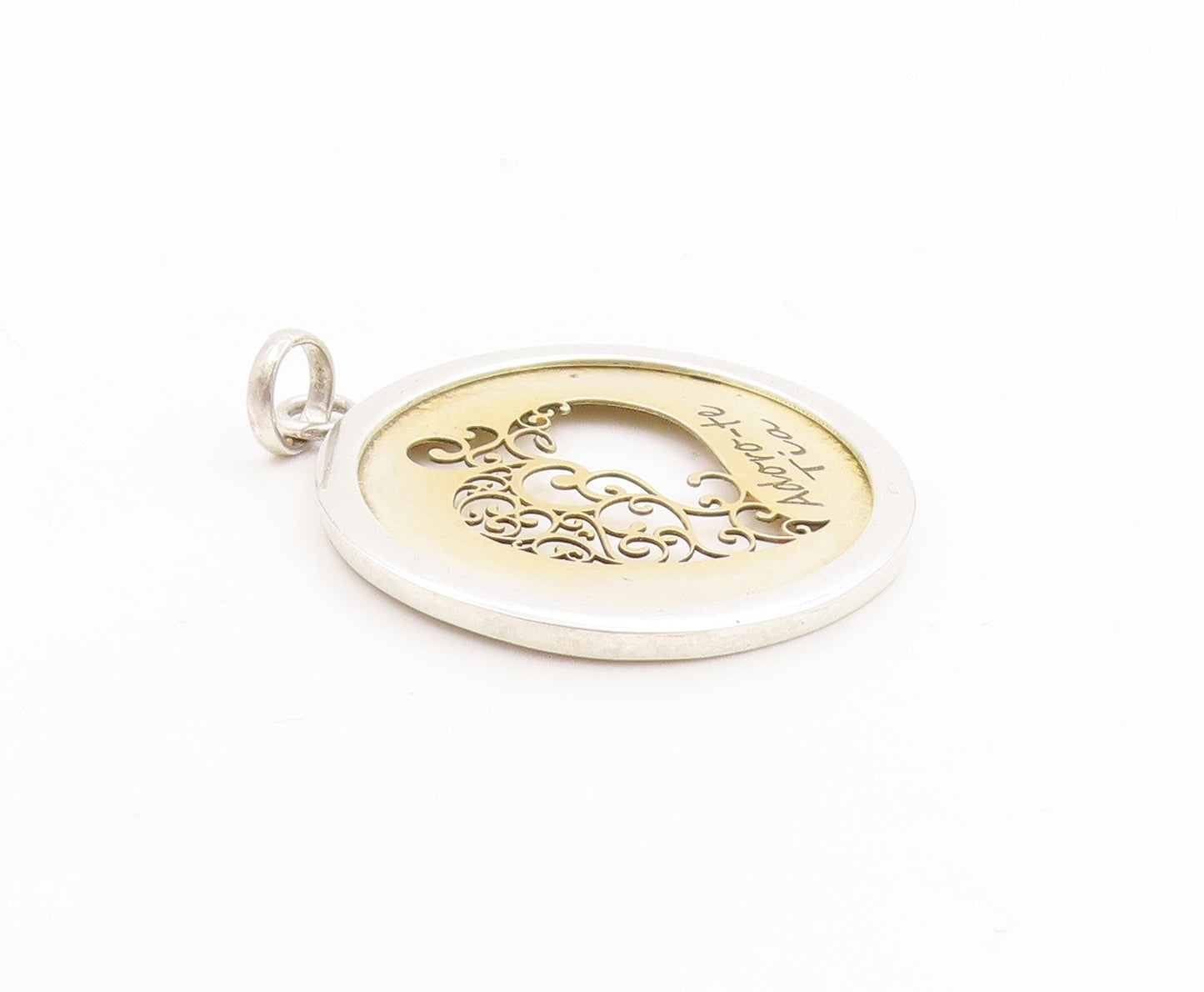 925 Sterling Silver Vintage Pendant I Adore You  Aunt Love Heart Medal  PT25270