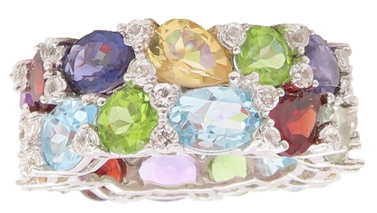 925 Sterling Silver Vintage Ring Multi Shape Gemstones Double Band Sz 8 RG30972