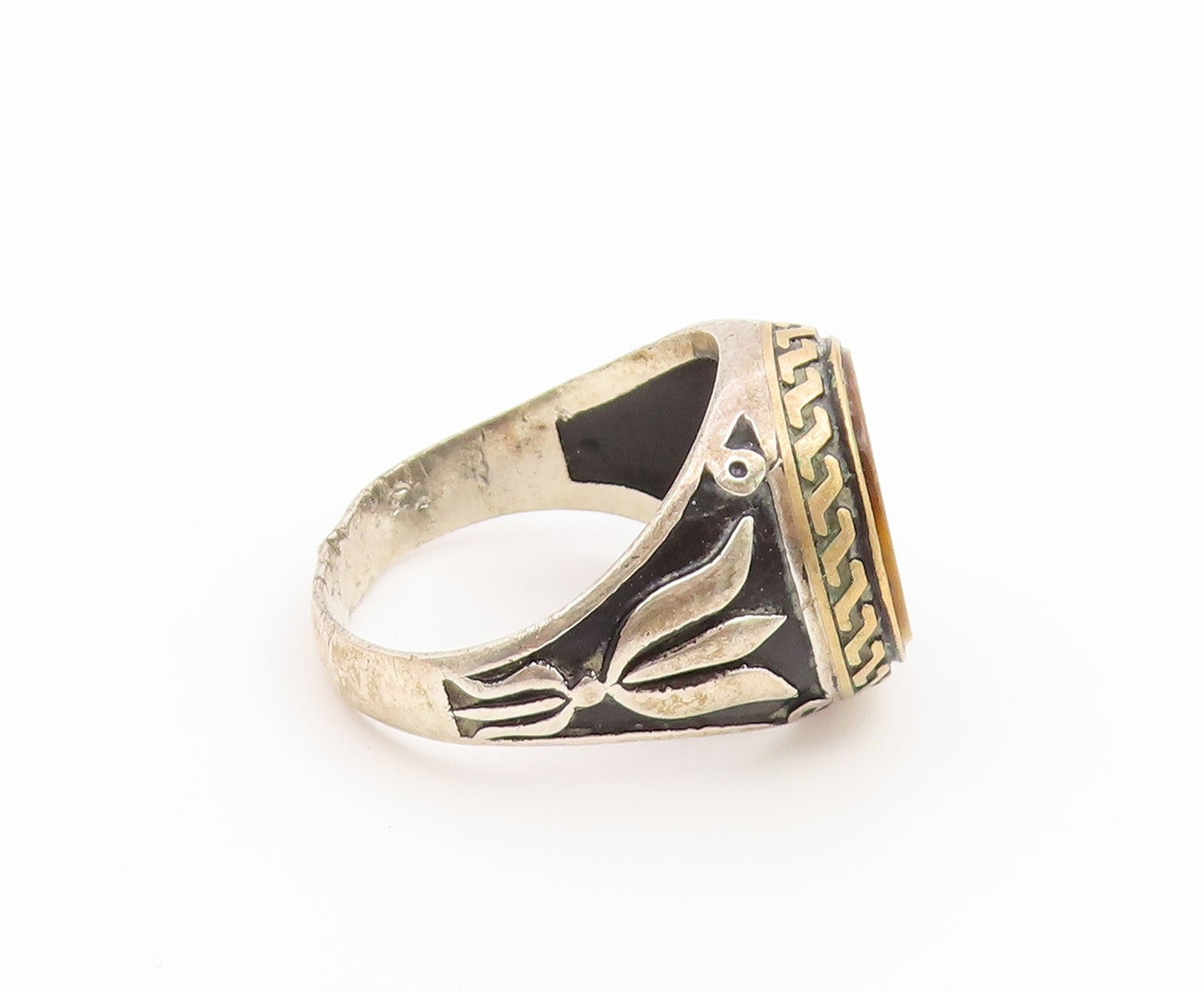 925 Sterling Silver Vintage Ring Tiger's Eye Statement Band  Sz 11  RG36928