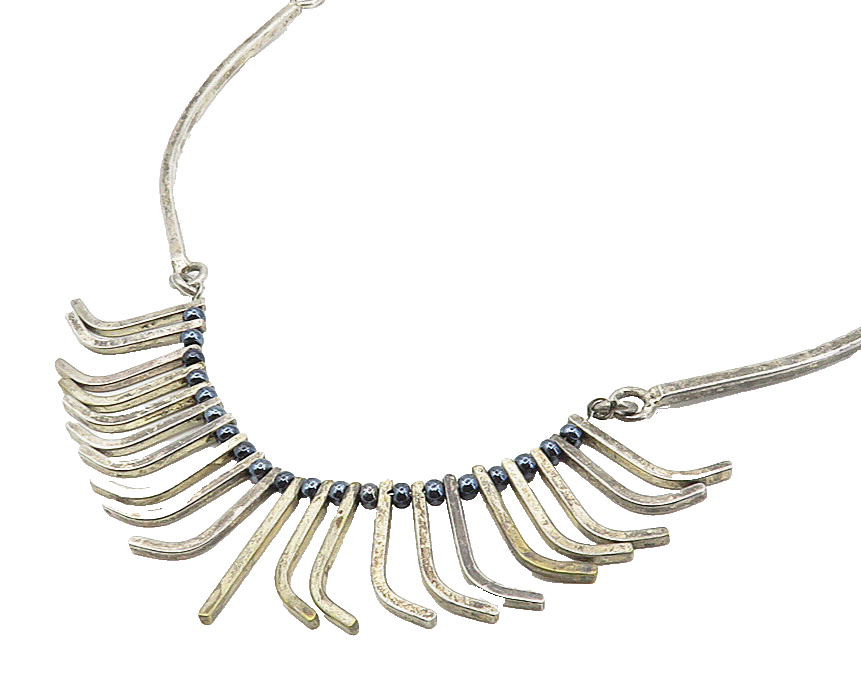 MEXICO 925 Sterling Silver  Vintage Petite Blue Pearls Chain Necklace  NE1592