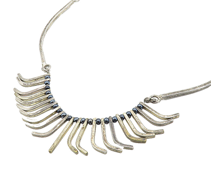 MEXICO 925 Sterling Silver  Vintage Petite Blue Pearls Chain Necklace  NE1592