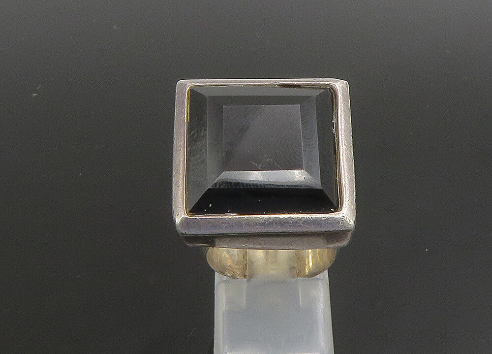 925 Sterling Silver  Vintage Black Spinel Square Cocktail Ring Sz 5  RG23454