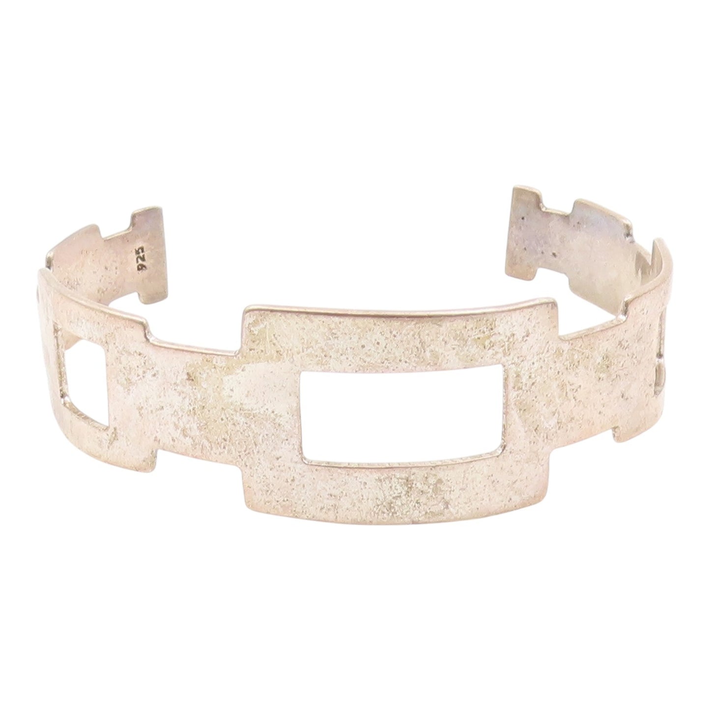 925 Sterling Silver  Vintage Graduated Open Rectangle Cuff Bracelet  BT9380