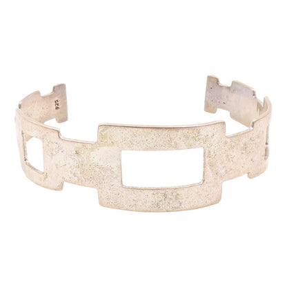 925 Sterling Silver  Vintage Graduated Open Rectangle Cuff Bracelet  BT9380