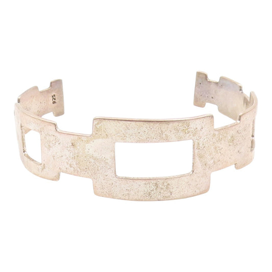 925 Sterling Silver  Vintage Graduated Open Rectangle Cuff Bracelet  BT9380
