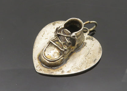 BEAU 925 Sterling Silver  Vintage Baby Shoe & Love Heart Pendant  PT16000