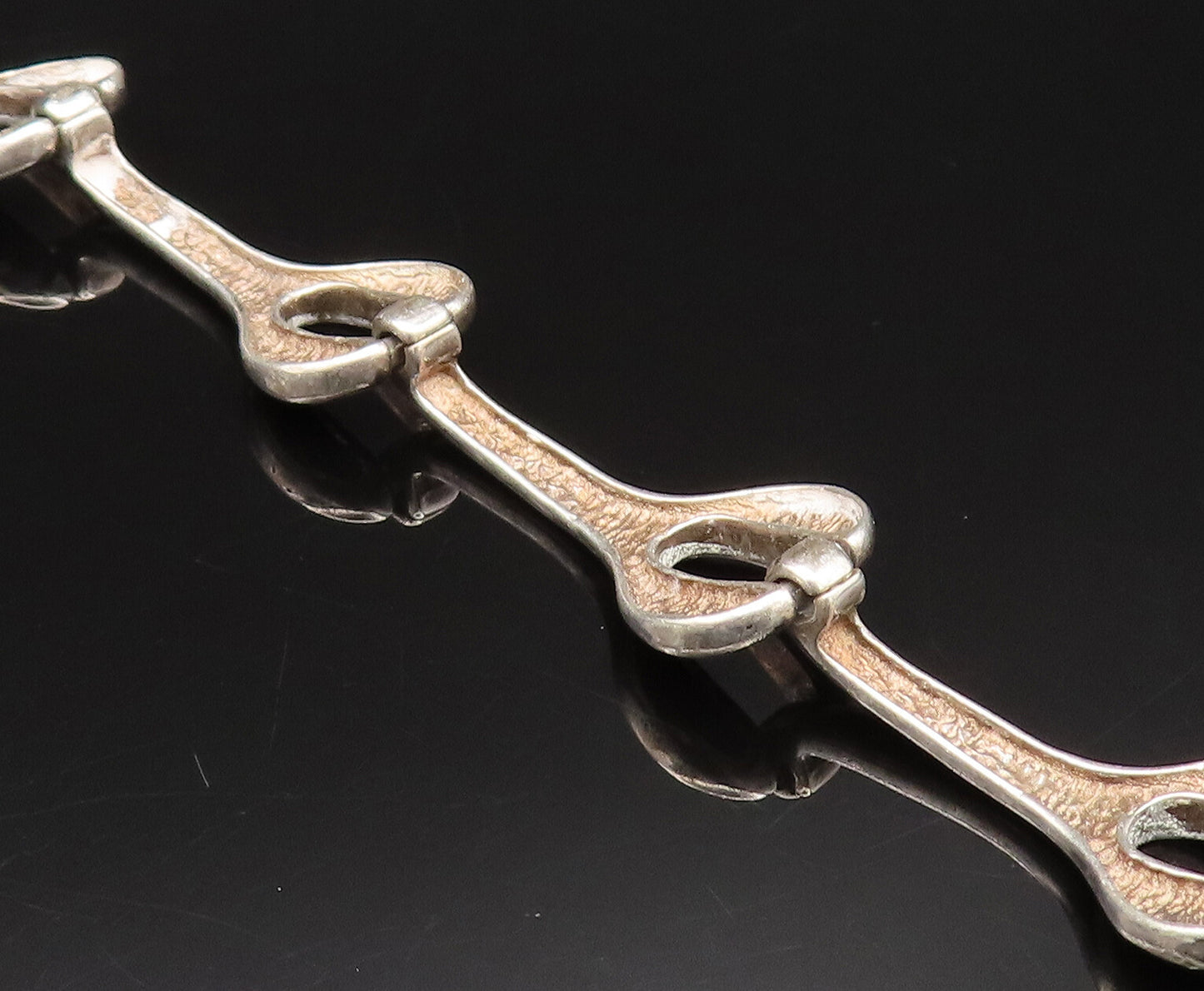 925 Sterling Silver  Vintage Green & Blue Enamel Wrench Link Bracelet  BT9708
