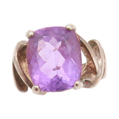 925 Sterling Silver Vintage Ring Dark Tone Amethyst Cutout Band  Sz 6  RG32339