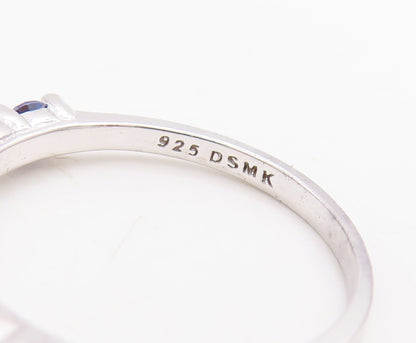 925 Sterling Silver Vintage Ring Round Cut Blue & White CZ Band  Sz 7.5  RG30523