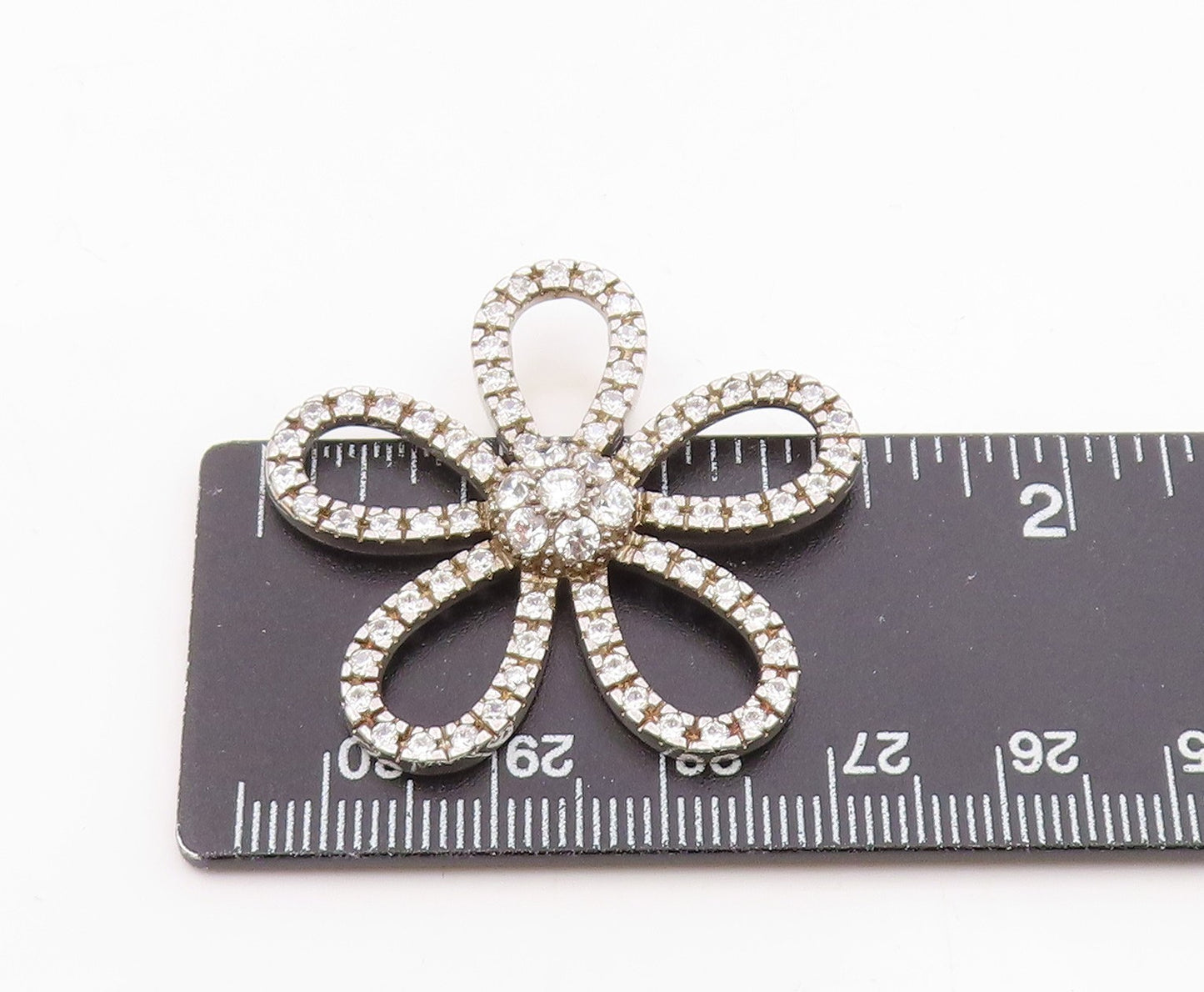 925 Sterling Silver Vintage Sparkly Cubic Zirconia Open Flower Pendant PT21909