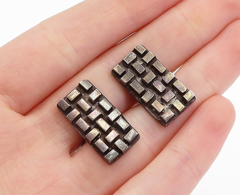 925 Sterling Silver  Vintage Oxidized Raised Pattern Square Cuff Links  TR1061
