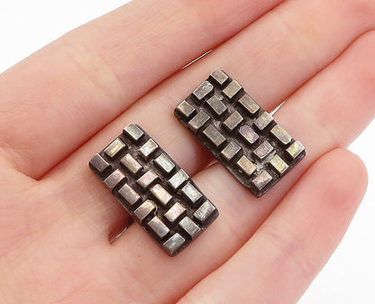 925 Sterling Silver  Vintage Oxidized Raised Pattern Square Cuff Links  TR1061