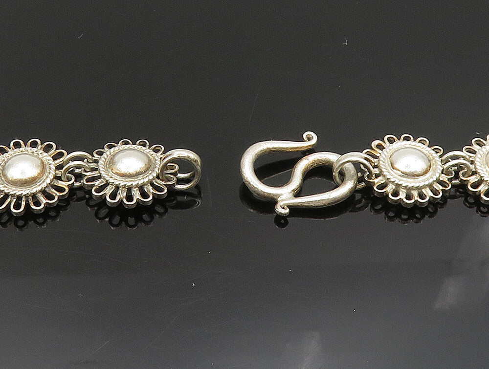 925 Sterling Silver  Vintage Graduated Wire Flower Link Necklace  NE3821
