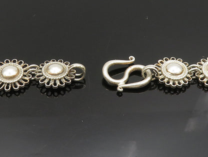 925 Sterling Silver  Vintage Graduated Wire Flower Link Necklace  NE3821
