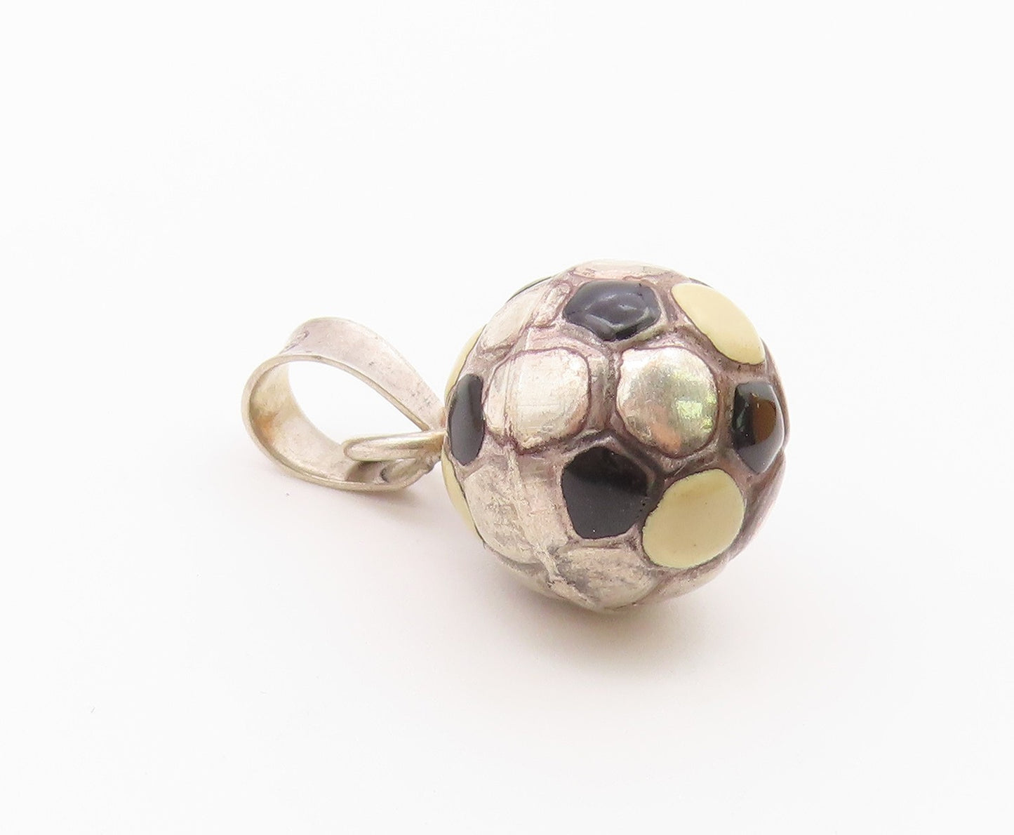 925 Sterling Silver  Vintage Enamel Soccer Ball Sport Drop Pendant  PT19932
