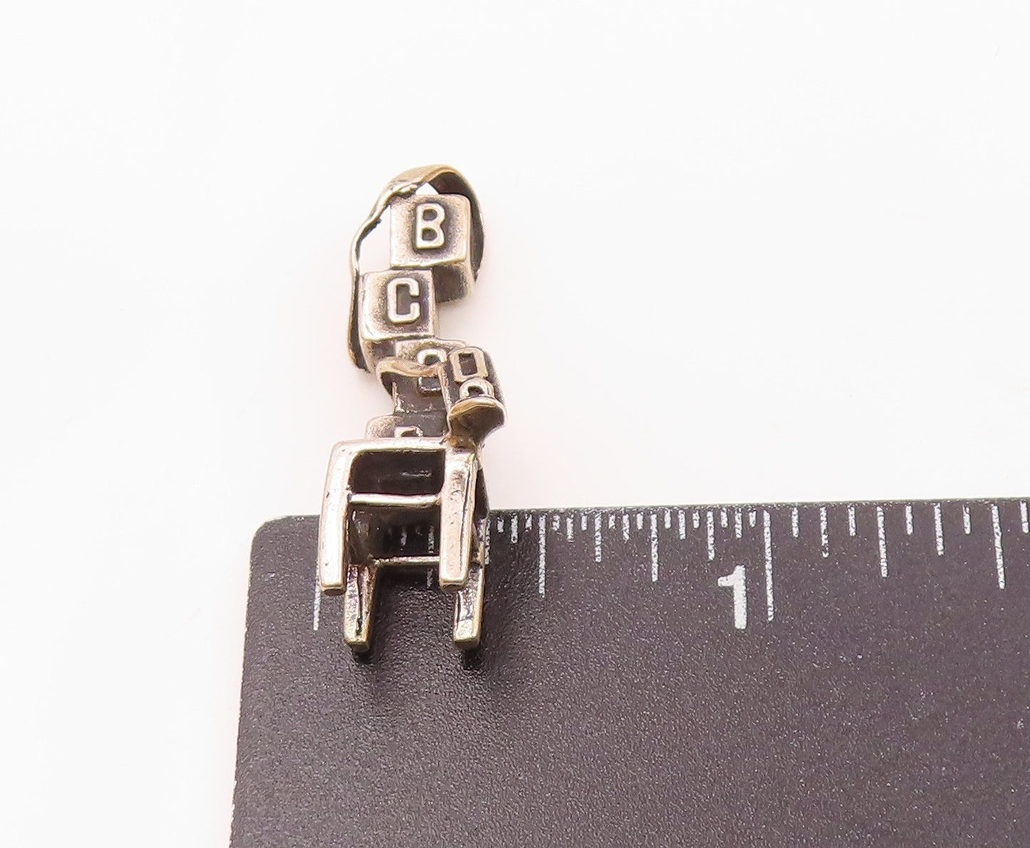 925 Sterling Silver  Dark Tone 2004 Ribbon Blocks & Chair Pendant  PT14498