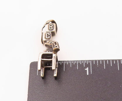 925 Sterling Silver  Dark Tone 2004 Ribbon Blocks & Chair Pendant  PT14498