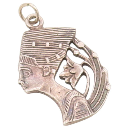 925 Sterling Silver Vintage Pendant Nefertiti Queen Floral Side Profile  PT26380
