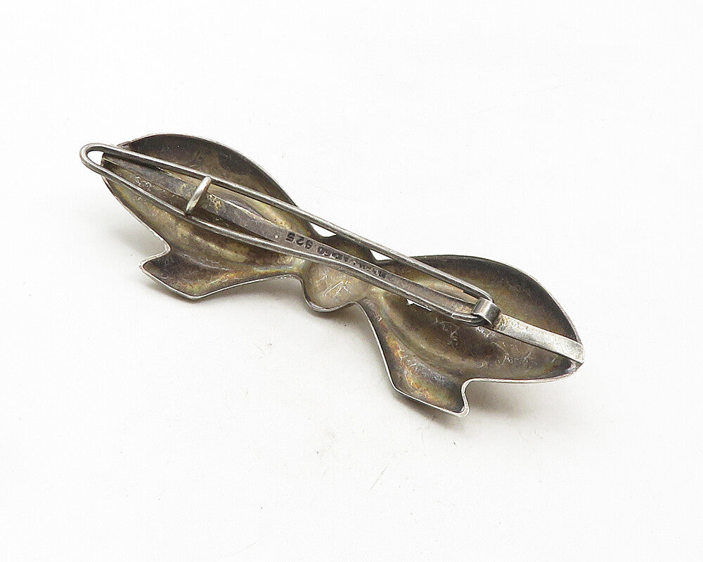 MEXICO 925 Sterling Silver  Vintage Dark Tone Bow Tied Ribbon Clip  TR1709