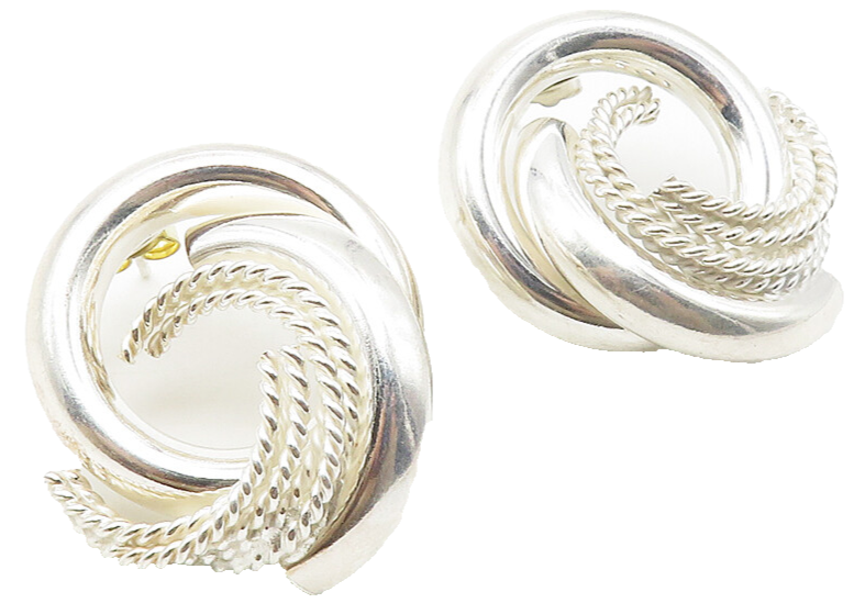 925 Sterling Silver  Shiny Polished Hollow Round Twist Drop Earrings  EG5509