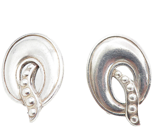 MEXICO 925 Sterling Silver  Vintage Shiny Open Oval Drop Earrings  EG4091