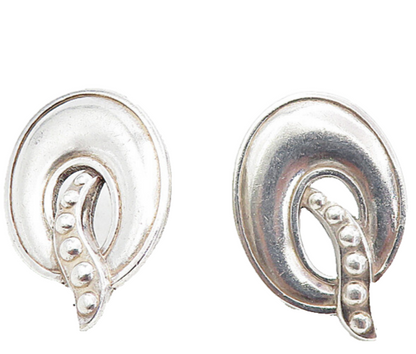 MEXICO 925 Sterling Silver  Vintage Shiny Open Oval Drop Earrings  EG4091