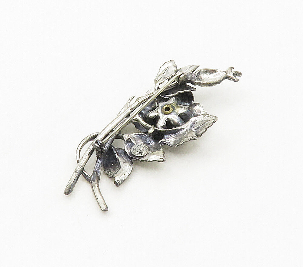JEWEL ART 925 Sterling Silver  Vintage Sculpted Flower Brooch Pin  BP6201