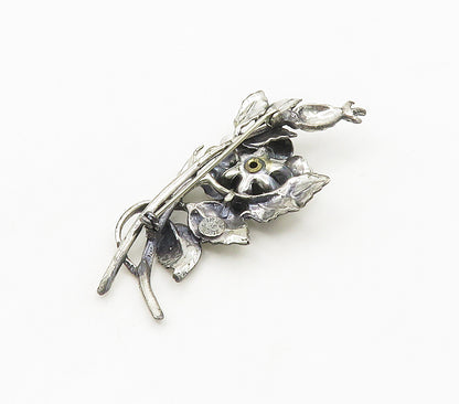 JEWEL ART 925 Sterling Silver  Vintage Sculpted Flower Brooch Pin  BP6201