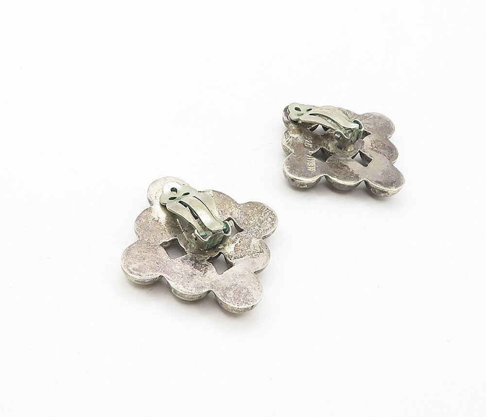 MEXICO 925 Sterling Silver  Vintage Bubble Grid Non Pierce Earrings  EG3952