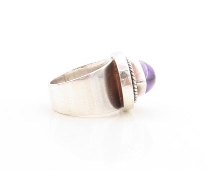 925 Sterling Silver Vintage Ring Twisted Rope Carved Amethyst  Sz 7  RG31380