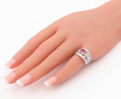 925 Sterling Silver Vintage Ring Designer 2 Tone CZ Swirls Cutout  Sz 5  RG33086