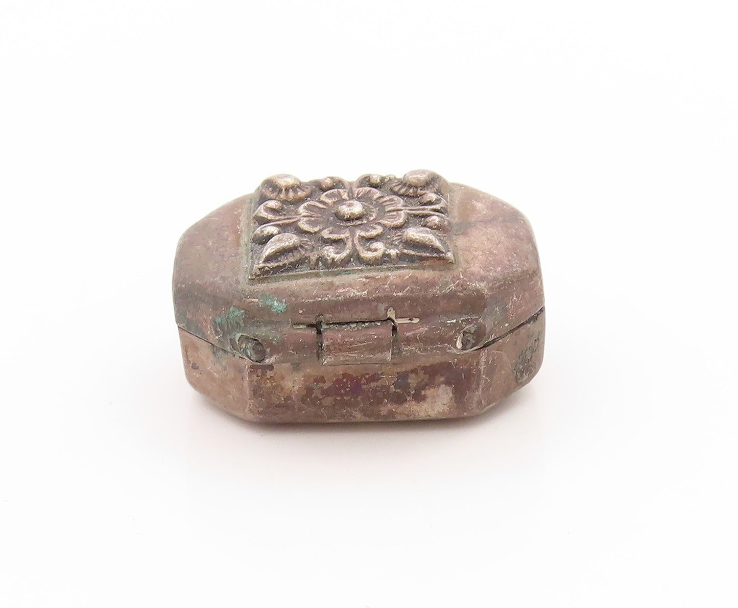 925 Sterling Silver Vintage Pill Box Floral Octagonal Trinket OPENS   TR4009