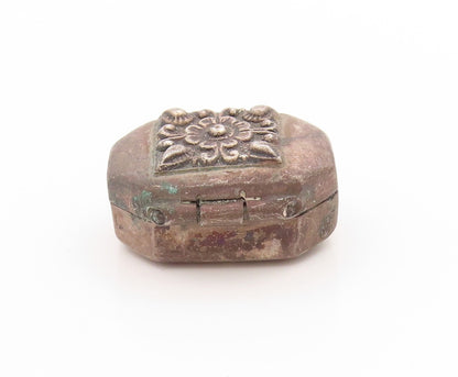 925 Sterling Silver Vintage Pill Box Floral Octagonal Trinket OPENS   TR4009