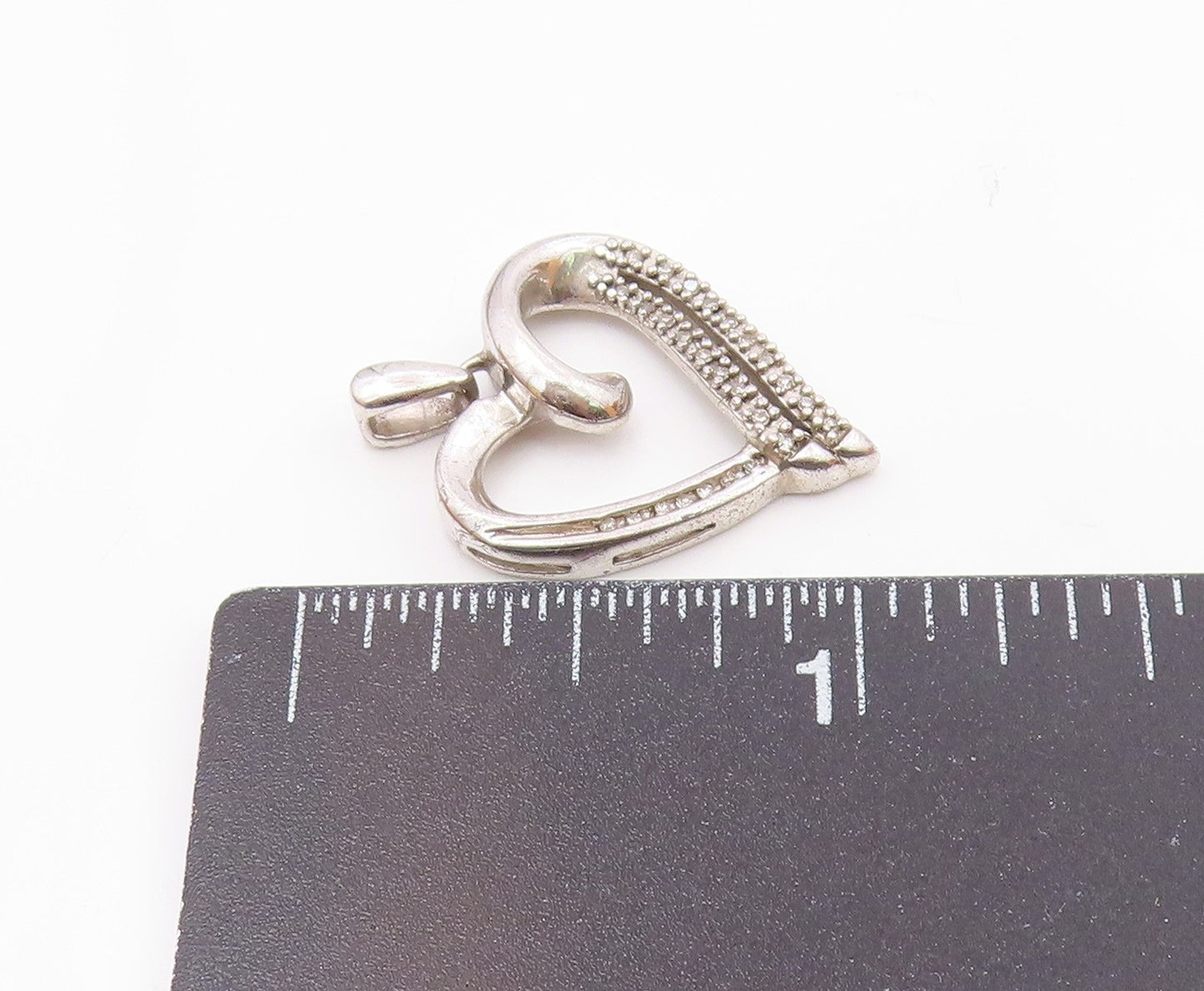 925 Sterling Silver  Vintage Genuine Diamonds Open Love Heart Pendant  PT19467